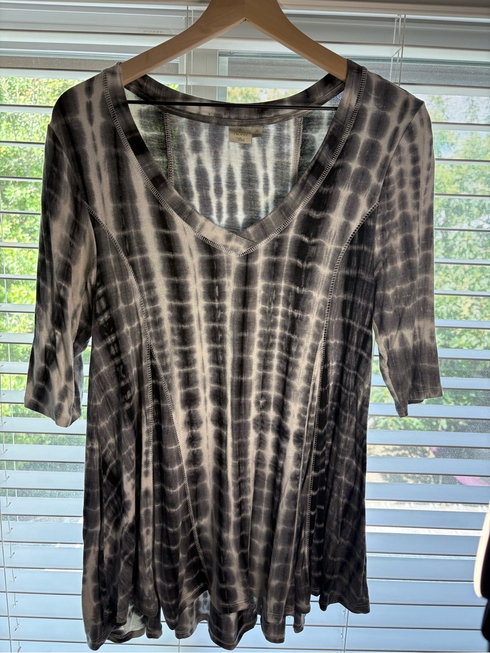 Saint Tropez West Black and White V-Neck Tie-Dye Tee